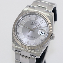 Rolex Datejust Ref 116234 Steel 18K Fluted Bezel Silver Two Tone Dial Box Papers 845960035095