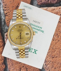 Gents ORIGINAL Champagne Diamond Dial Steel & Gold Rolex Datejust with Papers