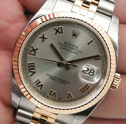 Rolex DATEJUST 116233 Mens Steel & 18K Yellow Gold Slate Roman Dial Jubilee 36MM
