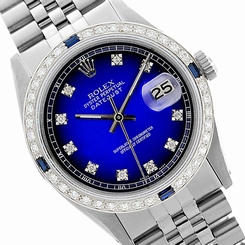 Sapphire Rolex Datejust 36mm Diamond Watch Blue Vignette 16014 Bezel Gold/Steel