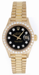 Rolex President Ladies 18k Gold Watch Diamond Dial & Bezel 69178