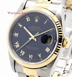 Vintage Men's Rolex Datejust 16233 Royal Blue Roman, 18KY Fluted Bezel 2/T #15