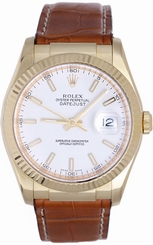 Rolex Datejust 18k Yellow Gold Men's Watch on Leather Strap Band 116138