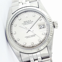 Used Rolex Men's Datejust 16014 Steel Silver Diamond Dial 18WG Fluted Bezel