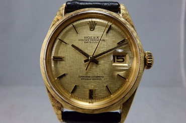 ROLEX VERY RARE VINTAGE 18K FLORENTINE GOLD LINEN PIE PAN DIAL DATEJUST 1602