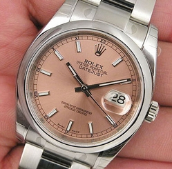 Rolex DATEJUST 116200 Mens Steel Oyster Pink Index Dial Domed Bezel 36MM
