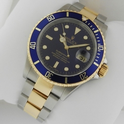 ROLEX Submariner Pre-Owned SS 18k YG Blue Dial Auto 16613 "D" Serial Ret:$13,400