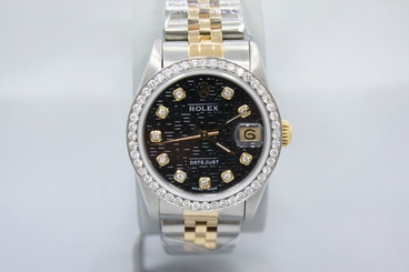 ROLEX DATEJUST MIDSIZE 31MM TWO TONE 18K GOLD DIAMOND ENCRUSTED WATCH 68273