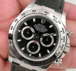 Rolex Cosmograph DAYTONA 116519 Mens White Gold Black Dial Leather Strap 40MM
