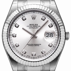 Rolex Datejust II Steel Silver Diamond Dial Mens Automatic Watch 116334-SDO
