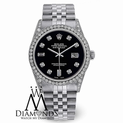 ROLEX Datejust 36mm Black Diamond Dial Stainless Steel Diamond Automatic Watch
