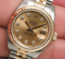 NEW LADIES 18K/SS ROLEX DATEJUST CHAMPAGNE DIAMOND DIAL 179173 JUBILEE BRACELET