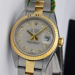 Rolex Lady Datejust Gold & Steel Silver Diamond 69173 Oyster - WATCH CHEST 27543000069