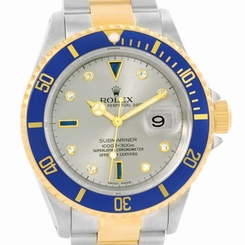 Rolex Submariner Steel Gold Slate Diamond Sapphire Dial Watch 16613