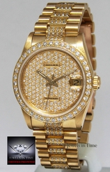 Rolex Datejust President 18k Yellow Gold Diamond 31mm Midsize Ladies Watch 68278