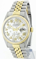 Fresh Preowned Rolex Datejust 16013 2Tone Silver-Gold Flower Dial Watch Quickset