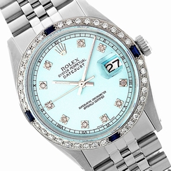 Datejust 36mm Rolex Gold/Steel Sky Blue Face Sapphire & Diamond Watch 16014 Used