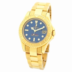 ROLEX Gent's 18K Yellow Gold 35mm Yachtmaster Blue 168628 Box Warranty MINTY