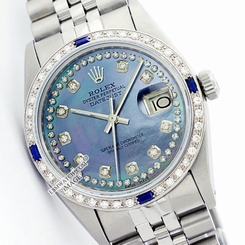 Used Rolex Men Datejust 16014 Steel MOP String Diamond/Diamond/Blue Sapphire Bzl