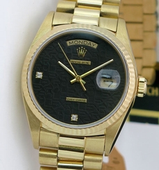 ROLEX Day Date President Yellow Gold Black Jubilee Diamond 18038 - WATCH CHEST