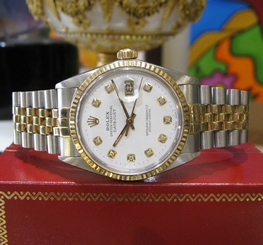 Mens Vintage ROLEX Oyster Perpetual Datejust Diamond Yellow Gold Steel Watch