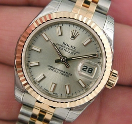 BRAND NEW LADIES 18K/SS ROLEX DATEJUST SILVER STICK DIAL 179173 NEW STYLE WOW