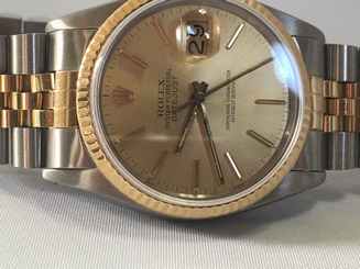 Authentic Rolex mens two tone Factory Yellow Dial 36mm Datejust automatic watch