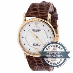 Rolex Cellini 6110/8 Quartz 25mm Yellow Gold Silver Dial Strap Watch Tang Buckle