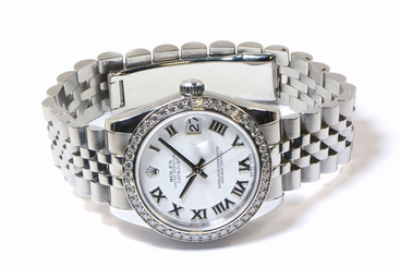 Ladies Rolex Datejust 178384 31mm White Roman Factory Diamond Bezel Box Papers