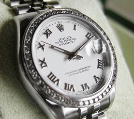 ROLEX MIDSIZE STAINLESS STEEL WHITE ROMAN DIAMOND BEZEL DATEJUST JUBILEE #178240