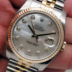 Rolex DATEJUST 116233 Mens 18K/SS White Mother Of Pearl Diamond Dial 36MM
