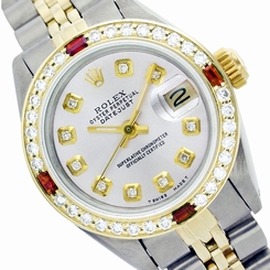 Used Rolex Lady Datejust 6917 Two-Tone Ash Grey Diamond Dial/Bezel with 4 Ruby