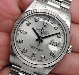 BRAND NEW MENS 18K WHITE GOLD ROLEX PRESIDENT SILVER DIAMOND DIAL 118239