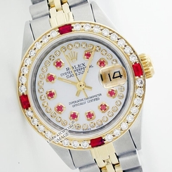 Used Rolex Datejust Lady 6917 2Tone String MOP Diamond & Ruby Dial Watch - 26mm