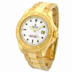  ROLEX 18K Yellow Gold 40mm Yachtmaster White Wooden Box Warranty 16628 1998 
