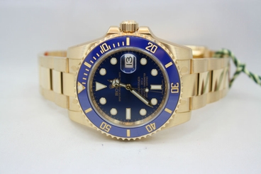 ROLEX SUBMARINER 18K YELLOW GOLD BLUE CERAMIC 40MM WATCH REF 116618
