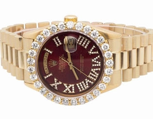 18K Mens Yellow Gold Rolex President Day-Date 36MM Prong Set Diamond Watch 5.5 C