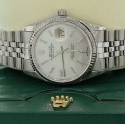 Rolex Datejust 36mm Steel Jubilee Watch with MOP Roman Diamond Dial - mint