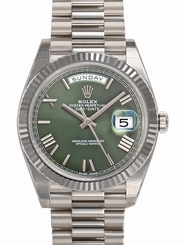 Rolex DAY-DATE President 40MM 228239 Mens White Gold Green Anniversary Roman