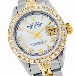 Used Rolex Lady Datejust 6917 18K Yellow Gold & Steel MOP Roman & Diamond Bezel