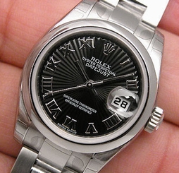 NEW LADIES SS ROLEX DATEJUST BLACK SUNBURST *179160*