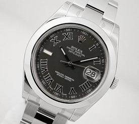 Fake AAA Rolex DATEJUST II 116300 Mens Stainless Steel Black Roman Dial Domed Bezel 41MM 845960034548 Watch