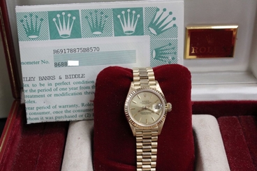 ROLEX LADIES PRESIDENT DATEJUST 69178 18K YELLOW GOLD BOX & PAPERS