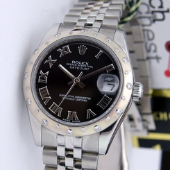 Rolex Datejust Lady 31mm Black Roman Gold & Steel 178344 Diamond Bezel
