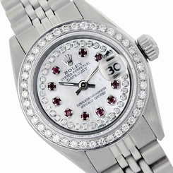 Swiss Rolex Watch Datejust 6917 Stainless Steel White MOP String Diamonds/Ruby