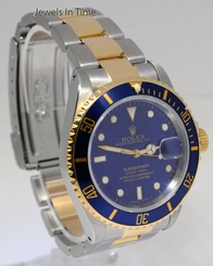 Rolex Submariner 18k Gold & Steel Mens 40mm Automatic Dive Watch 16613