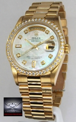 Rolex Day-Date President 18k Yellow Gold MOP Diamond Dial/Bezel Watch 18238