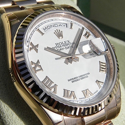 MENS ROLEX DAY-DATE PRESIDENT 118235 18K PINK GOLD WHITE ROMAN DIAL 36MM - NEW