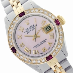 Rolex Lady DJ 2-Tone Pink Roman Dial Diamond Bzl/Ruby Baguette Swiss Watch 69173 27543000069