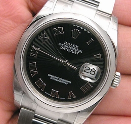 Rolex DATEJUST 116200 Mens Steel Oyster Black Sunburst Roman Dial Domed Bezel